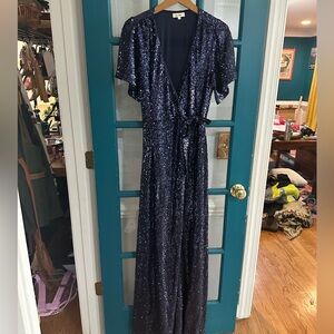 Navy blue sequin wrap dress size large